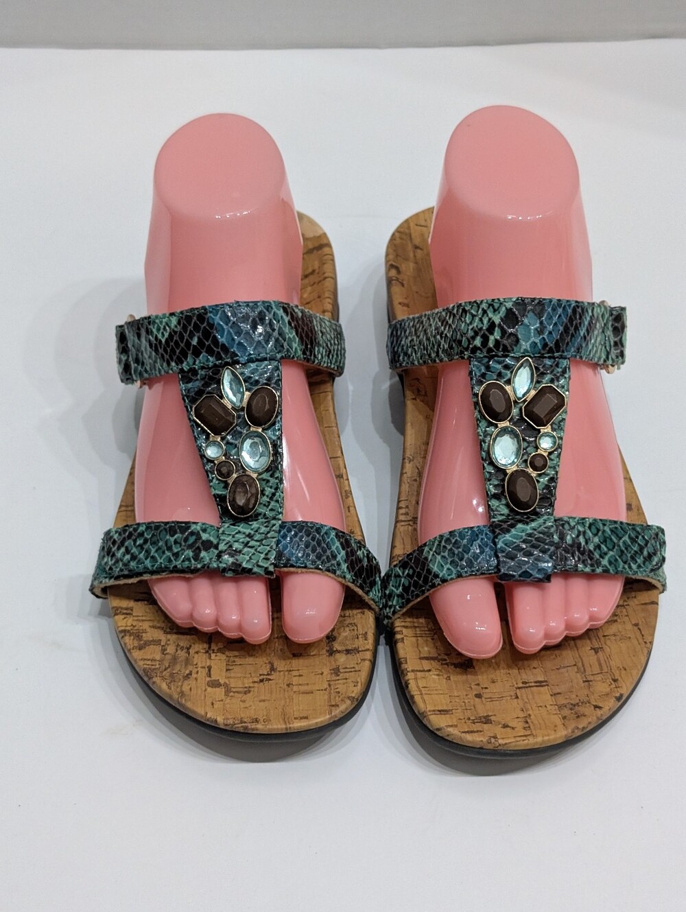 Vionic Women's 9 Viviana Green Snakeskin Sandals Beaded Comfort Arch Support